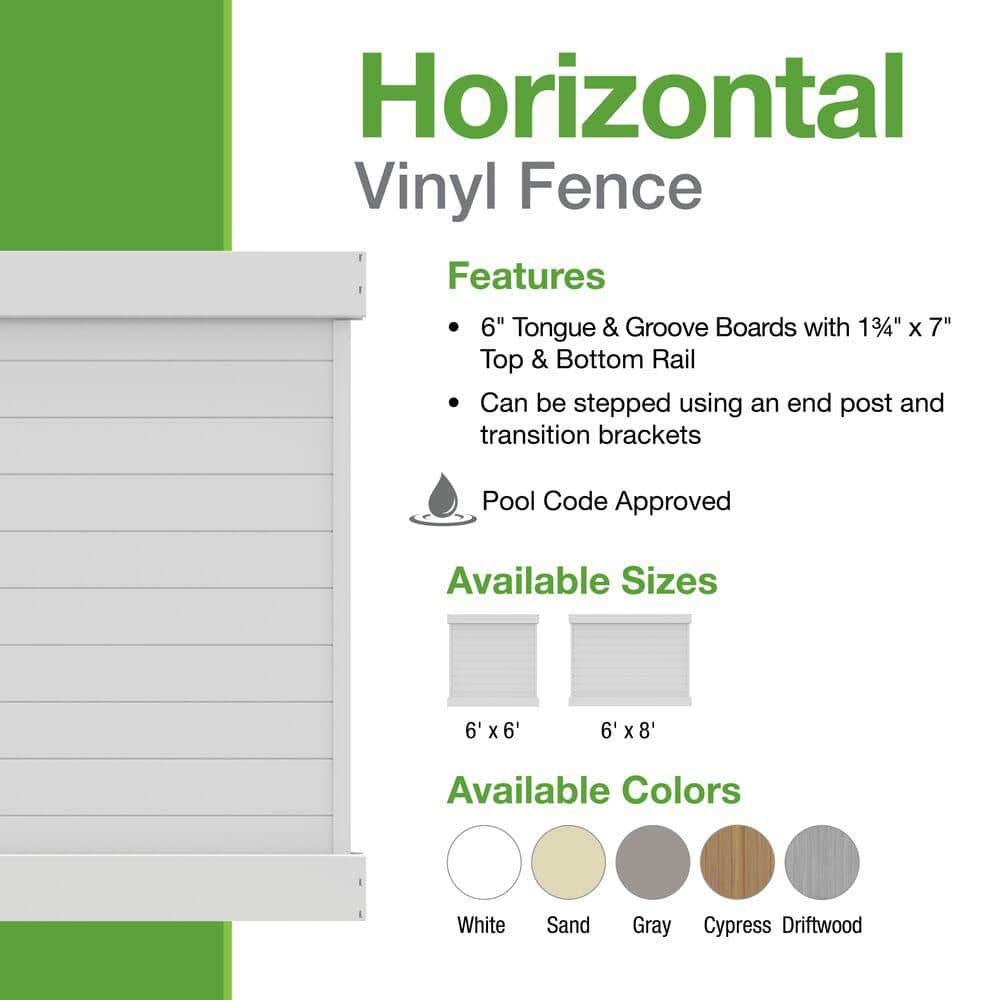 Barrette Outdoor Living Cypress Privacy Vinyl Fence Panel - Horizontal 6 ft. H x 8 ft. W