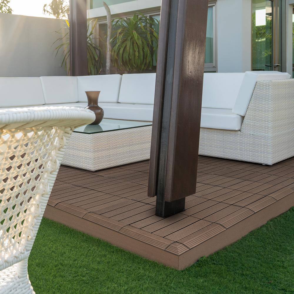 CREATIVE SURFACES 3 in. x 3 in. Composite Deck Tile Corner Trim in Cypress (4-Pieces Per Box)