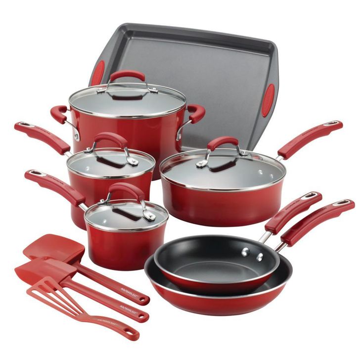 Classic Brights 14-Piece Aluminum Nonstick Cookware Set in Cranberry Red Gradient