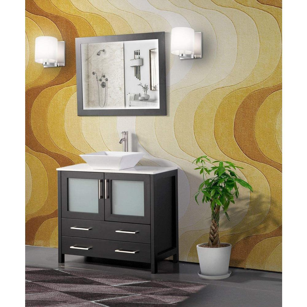 36 in. W x 18.5 in. D x 36 in. H Bathroom Vanity in White with Single Basin Vanity Top in White Ceramic and Mirror - Super Arbor