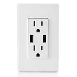 3.6A USB Dual Type A In-Wall Charger with 15 Amp Tamper-Resistant Outlets, White - Super Arbor