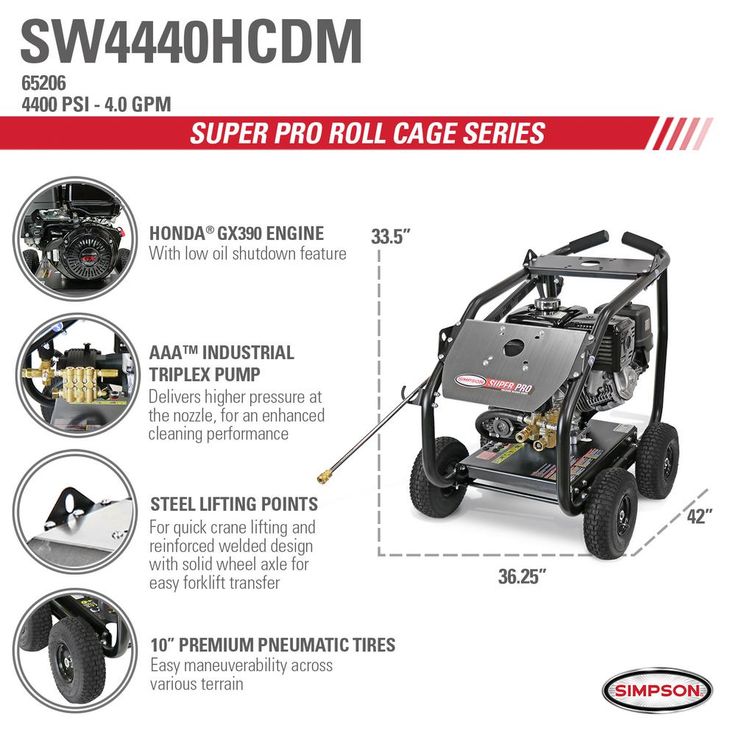 Simpson Super Pro Roll-Cage 4400 PSI at 4.0 GPM HONDA GX390 Cold Water Professional Gas Pressure Washer