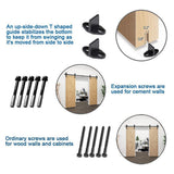 8 ft./96 in. Black Steel Straight Strap Sliding Barn Door Track and Hardware Kit for Double Doors with Floor Guide - Super Arbor