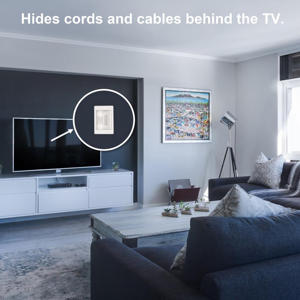 Pass & Seymour 1 Gang Recessed TV Media Box Kit with Surge Suppressing Outlet and Low Voltage Inserts, White - Super Arbor