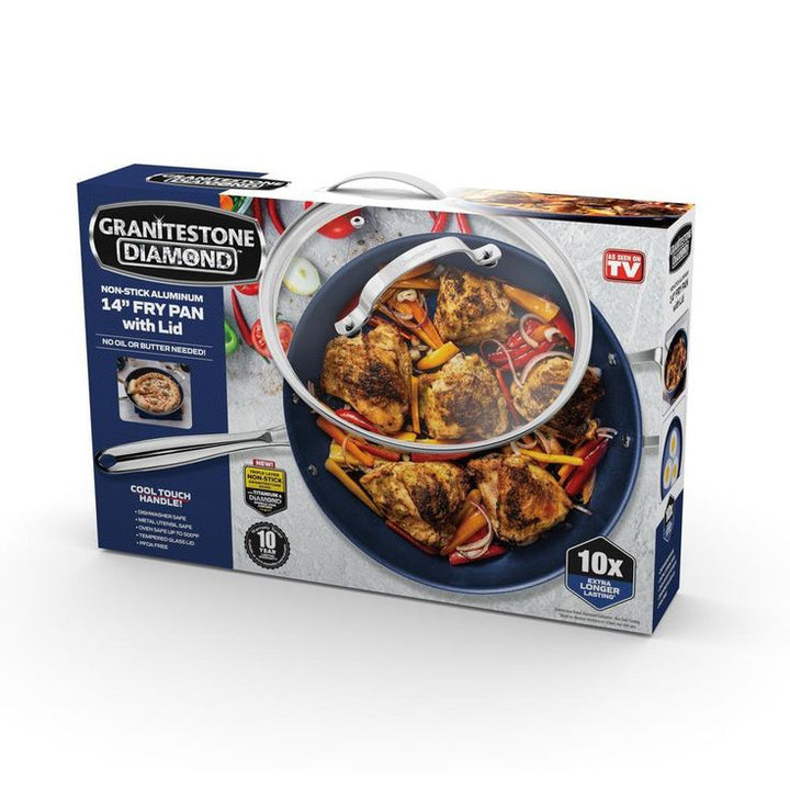 Classic Blue 14 in. Aluminum Ultra-Durable Mineral and Diamond Infused Family Skillet with Glass Lid and Helper Handle