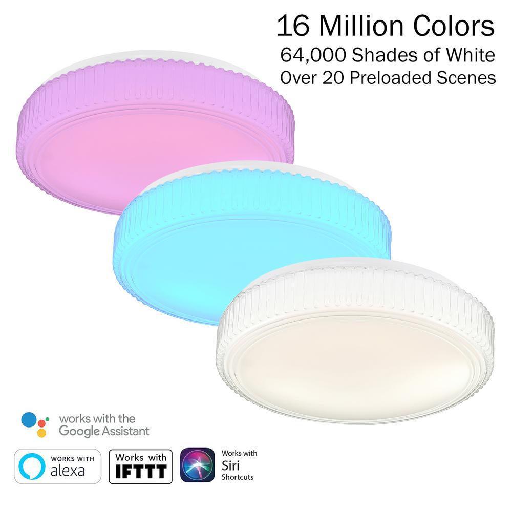 14 in. Voice Controlled Colors White Smart LED Flush Mount - Super Arbor