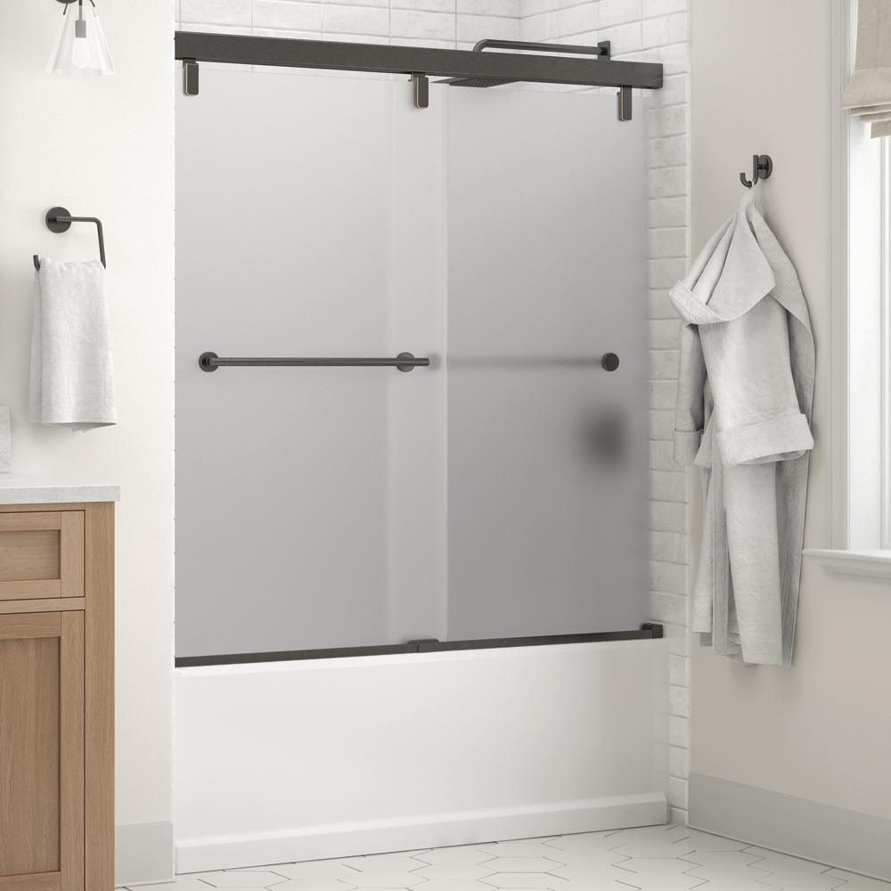 Lyndall 60 x 59-1/4 in. Frameless Mod Soft-Close Sliding Bathtub Door in Nickel with 1/4 in. (6mm) Tranquility Glass - Super Arbor