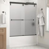 Everly 60 in. x 59-1/4 in. Mod Semi-Frameless Sliding Bathtub Door in Nickel and 1/4 in. (6mm) Mozaic Glass - Super Arbor