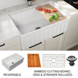 Yorkshire Farmhouse Fireclay 33 in. Single Bowl Kitchen Sink with Cutting-Board, Grid and Strainer in White