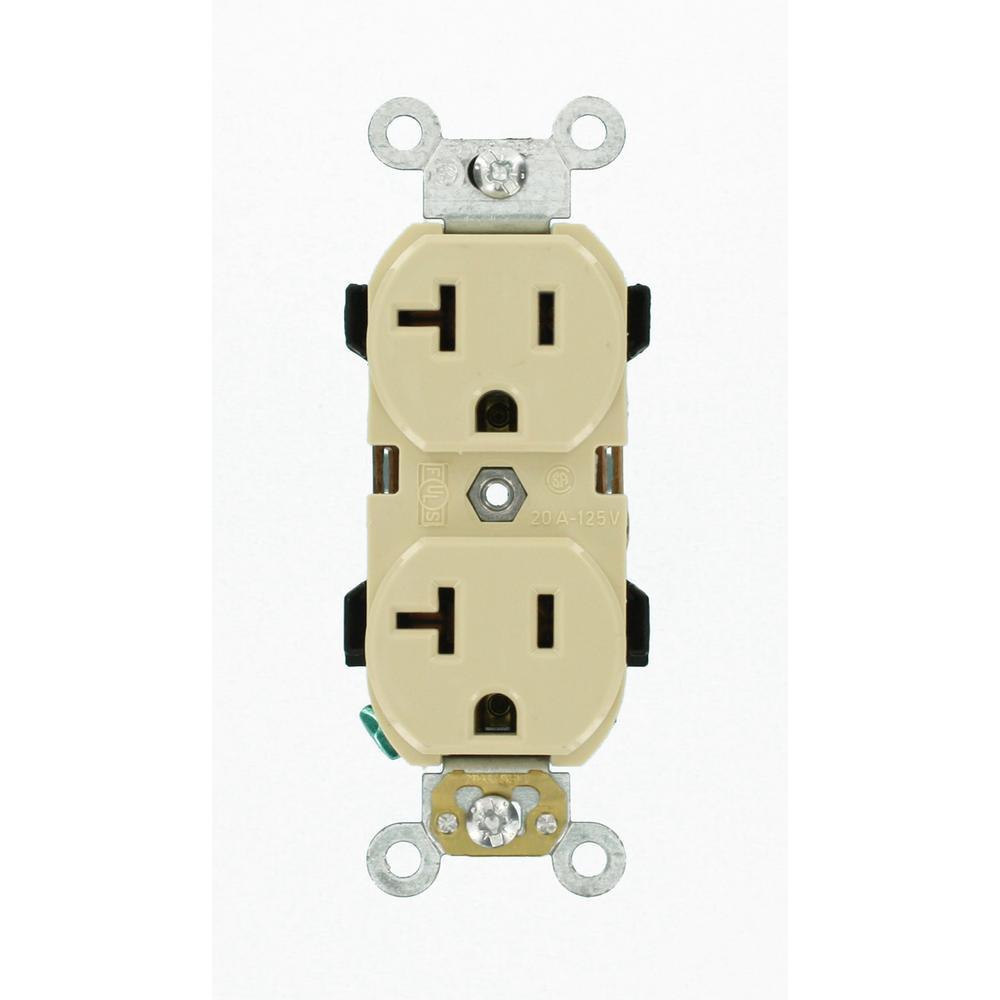 20 Amp Industrial Grade Heavy Duty Self Grounding Duplex Outlet, White - Super Arbor