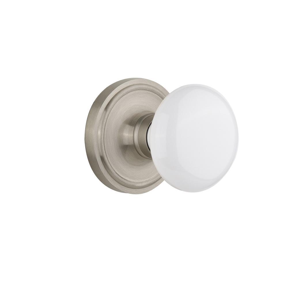 Classic Rosette 2-3/8 in. Backset Timeless Bronze Passage Hall/Closet White Porcelain Door Knob - Super Arbor