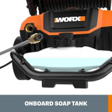 Worx 1600 PSI 1.3 GPM 13 Amp Cold Water Electric Pressure Washer, Portable with Soap Tank