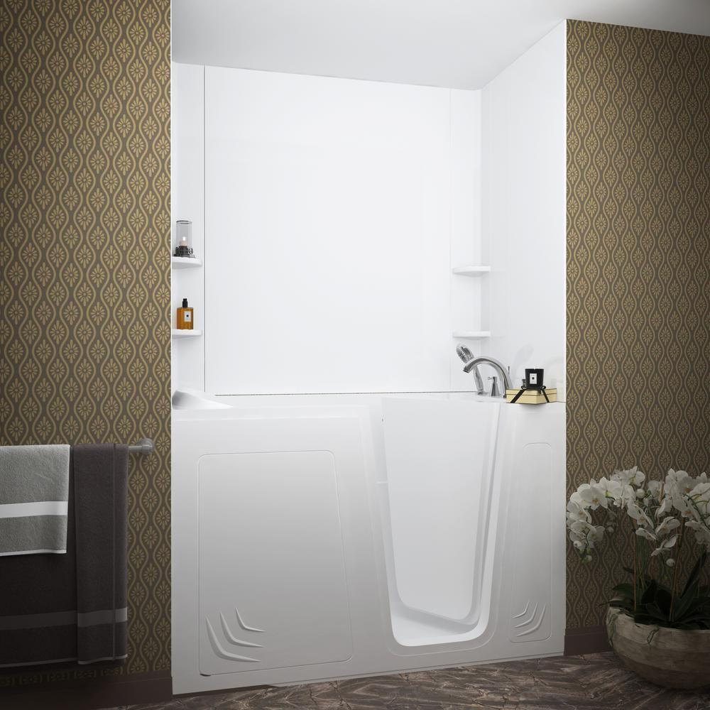Rampart 5 ft. Walk-in Whirlpool and Air Bathtub with Flat Easy Up Adhesive Wall Surround in White - Super Arbor