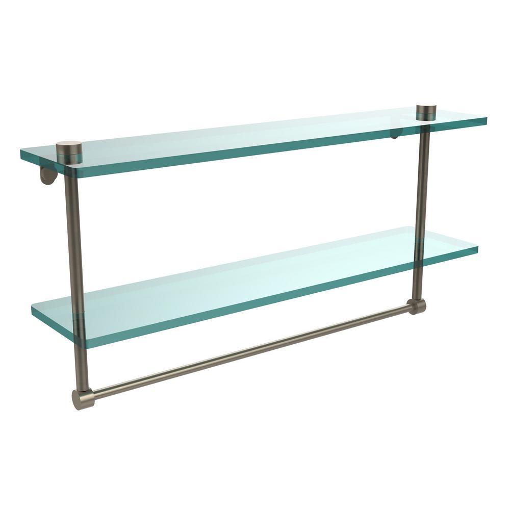 22 in. L  x 12 in. H  x 5 in. W 2-Tier Clear Glass Bathroom Shelf with Towel Bar in Oil Rubbed Bronze - Super Arbor