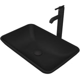 Hadyn Glass Vessel Bathroom Sink in Black with Seville Faucet in Matte Black - Super Arbor