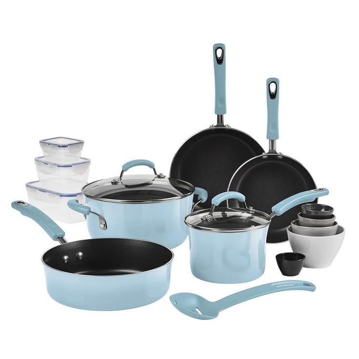 Blue Nonstick Cookware Set with Containers, 19-Piece