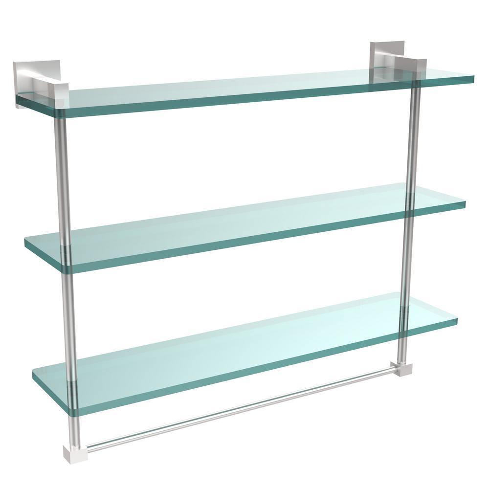 Montero 16 in. L  x 18 in. H  x 6-1/4 in. W 3-Tier Clear Glass Bathroom Shelf with Towel Bar in Satin Chrome - Super Arbor