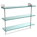 Montero 16 in. L  x 18 in. H  x 6-1/4 in. W 3-Tier Clear Glass Bathroom Shelf with Towel Bar in Satin Chrome - Super Arbor