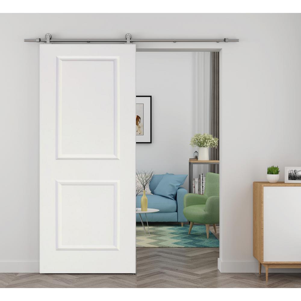 30 in. x 80 in. White Primed Composite Wood Barn Door Slab with Hardware Set - Super Arbor