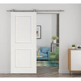 30 in. x 80 in. White Primed Composite Wood Barn Door Slab with Hardware Set - Super Arbor
