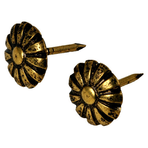 Hillman No. 64 Antique Brass Furniture Nails, Daisy Oxford Head, 25 Pack