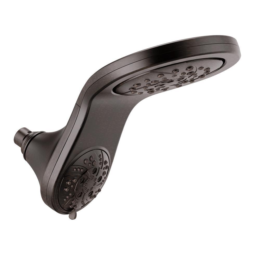 HydroRain Two-in-One 5-Spray 6 in. Double Wall Mount Fixed H2Okinetic Shower Head in Matte Black - Super Arbor