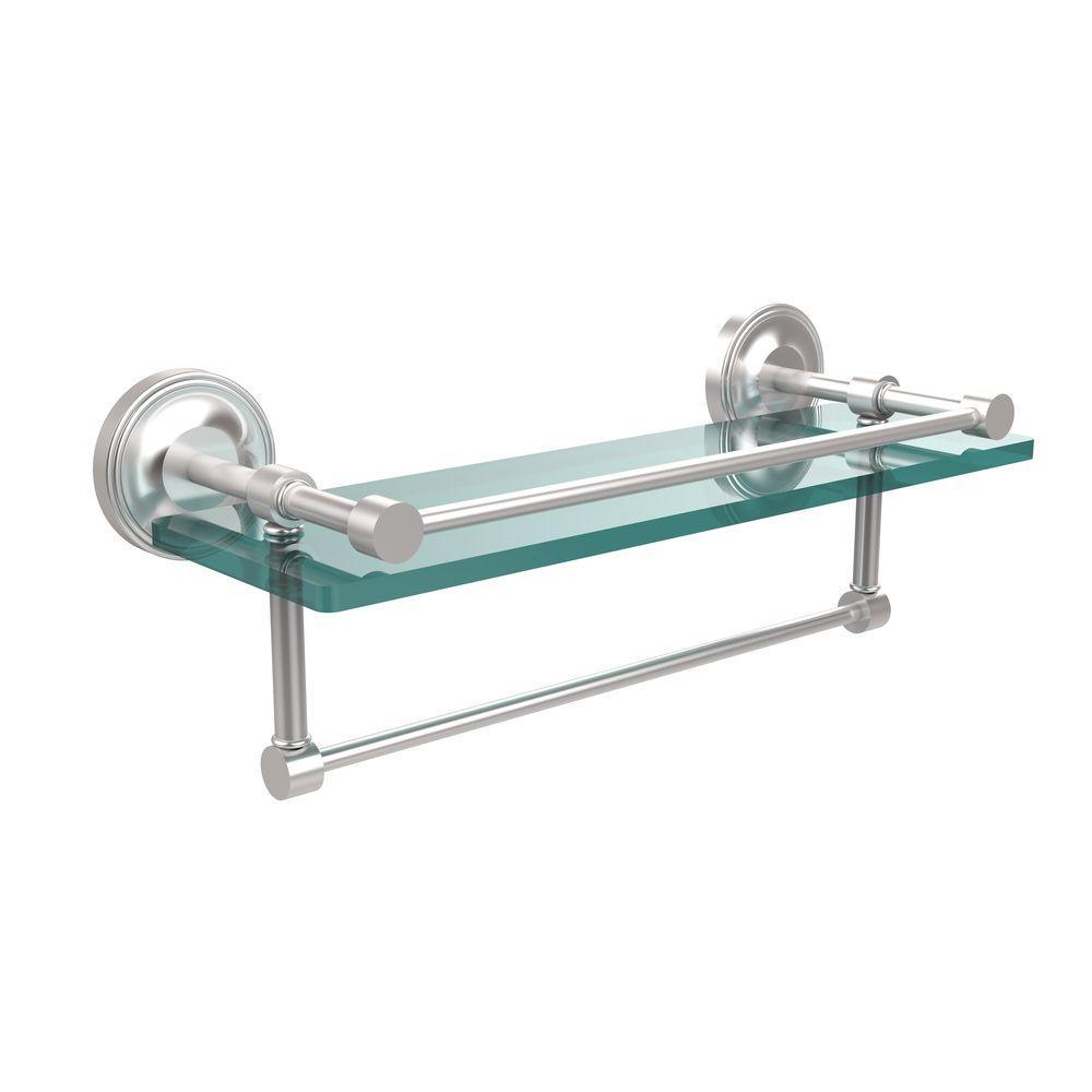 16 in. L  x 5 in. H  x 5 in. W Gallery Clear Glass Bathroom Shelf with Towel Bar in Polished Nickel - Super Arbor