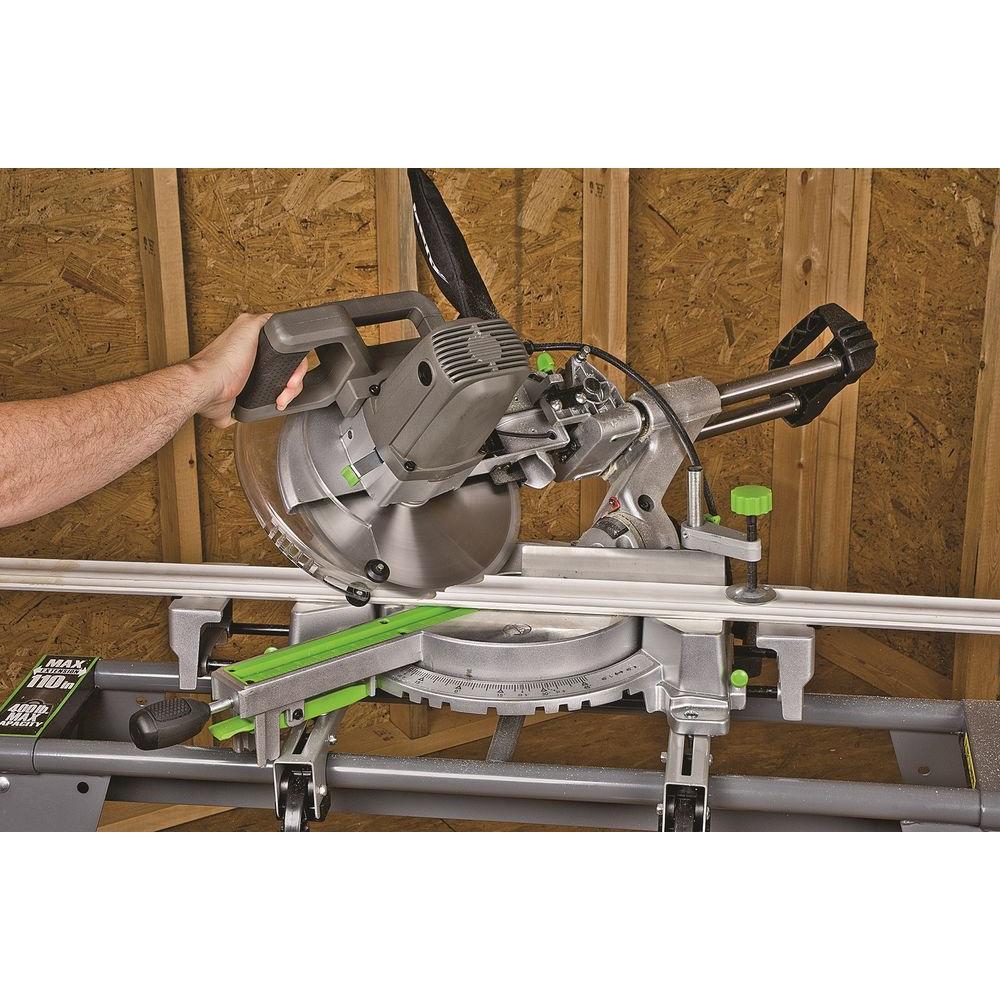 15-Amp 10 in. Sliding Compound Miter Saw with Laser, Electric Brake, Spindle Lock, Dust Bag, Wings and Blade - Super Arbor