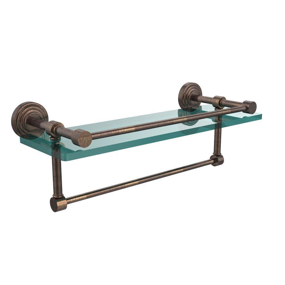16 in. L  x 5 in. H  x 5 in. W Clear Glass Bathroom Shelf with Towel Bar in Polished Nickel - Super Arbor
