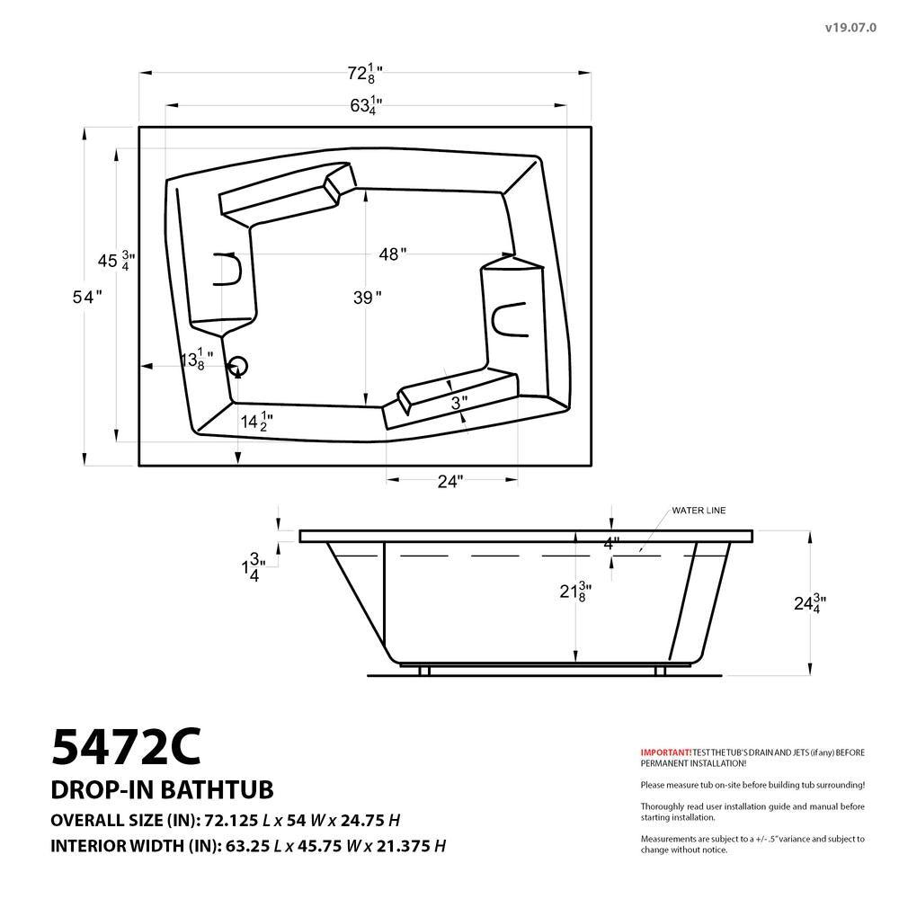 Amethyst 6 ft. Acrylic Rectangular Drop-in Whirlpool Bathtub in White - Super Arbor