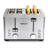 1500 W 4-Slice Silver Wide Slot Toaster with 6 Bread Shade Settings and Removable Crumb Tray