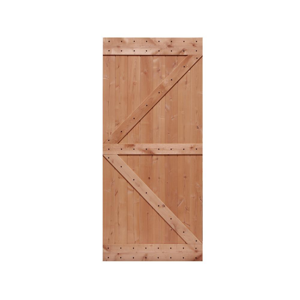 32 in. x 84 in. Ready-to-Assemble British Brace Hardwood Interior Sliding Barn Door Slab with Hardware Kit - Super Arbor