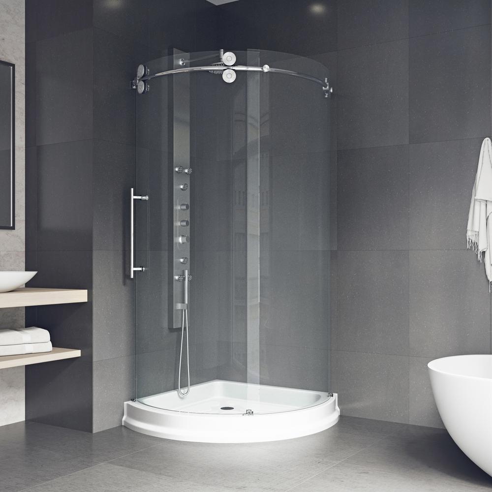 Sanibel 43.625 in. x 79.5 in. Frameless Bypass Shower Enclosure in Chrome and Left Base - Super Arbor