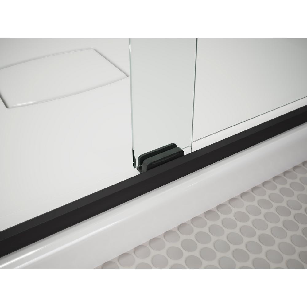 Pleat 59.625 in. x 63.5625 in. Frameless Sliding Bathtub Door in Matte Black with Frosted Glass - Super Arbor