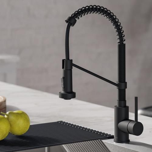 Kraus Bolden Matte Black 1-Handle Deck-Mount Pull-Down Handle Kitchen Faucet