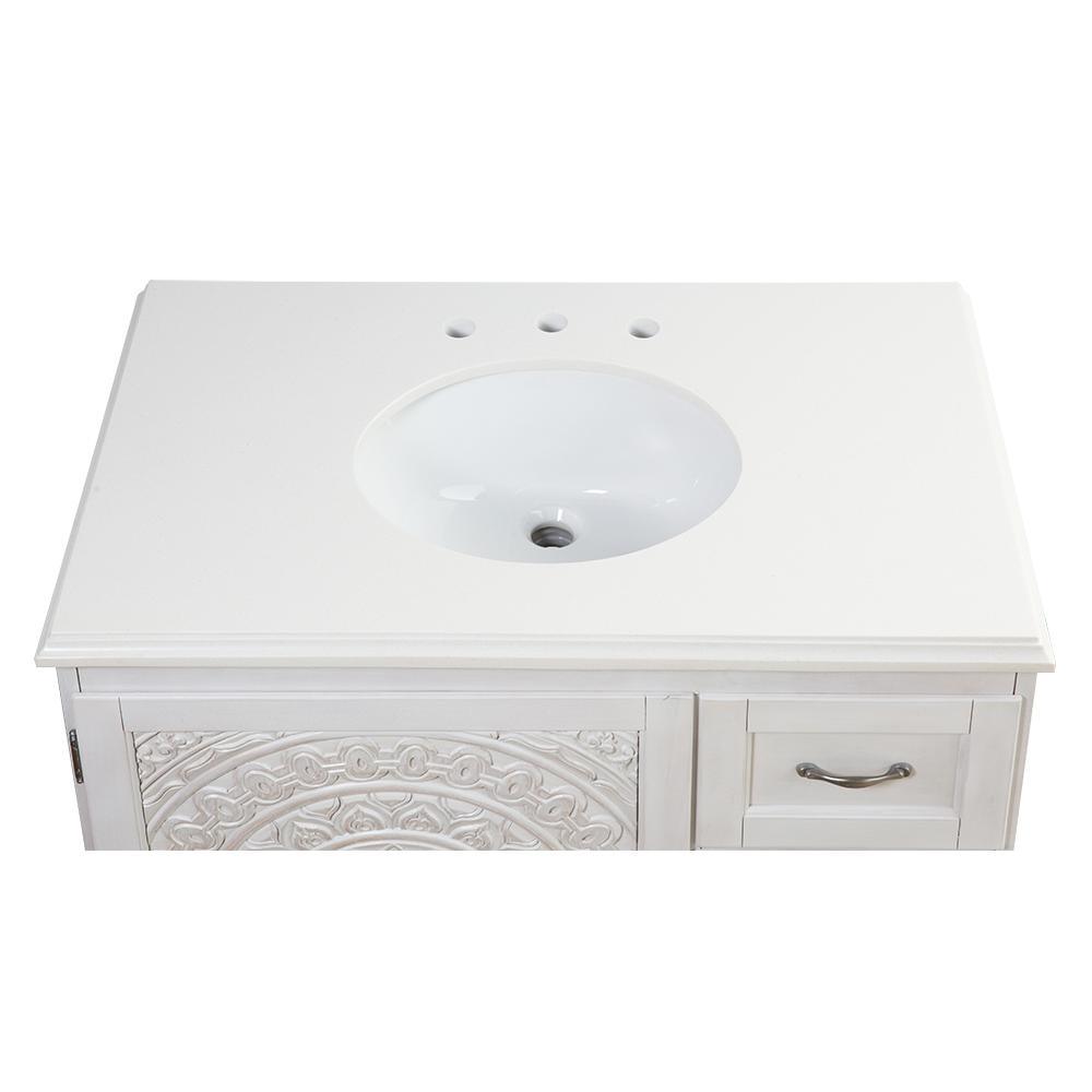 Chennai 37 in. W Single Vanity in White Wash with Engineered Stone Vanity Top in Crystal White with White Sink - Super Arbor