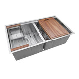 Tight Radius Undermount 16-Gauge Stainless Steel 33 in. Double Bowl 50/50 Ledge Workstation Kitchen Sink - Super Arbor