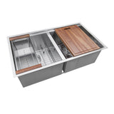 33 in. Double Bowl 50/50 Undermount 16-Gauge Stainless Steel Ledge Workstation Kitchen Sink with Accessories - Super Arbor