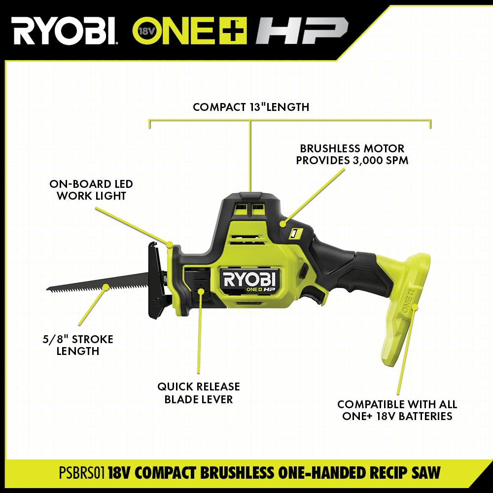ONE+ HP 18V Brushless Cordless Compact 3/8 in. Right Angle Drill and Compact One-Handed Reciprocating Saw (Tools Only)
