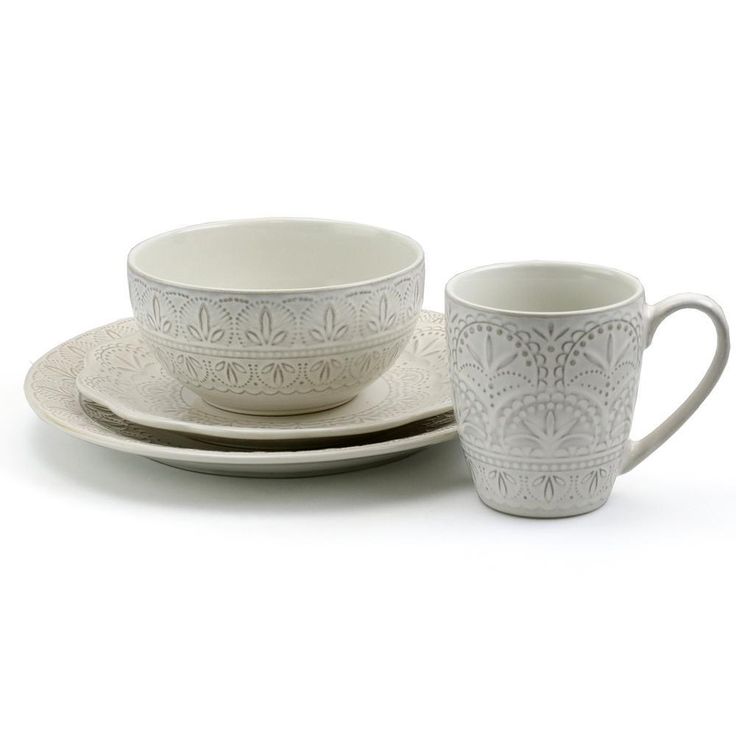 16-Piece Modern White Lace Stoneware Dinnerware Set (Service for 4)