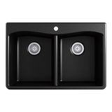 Kennon Dual Mount Neoroc Granite Composite 33 in. 1-Hole Double Bowl Kitchen Sink in Matte Black - Super Arbor