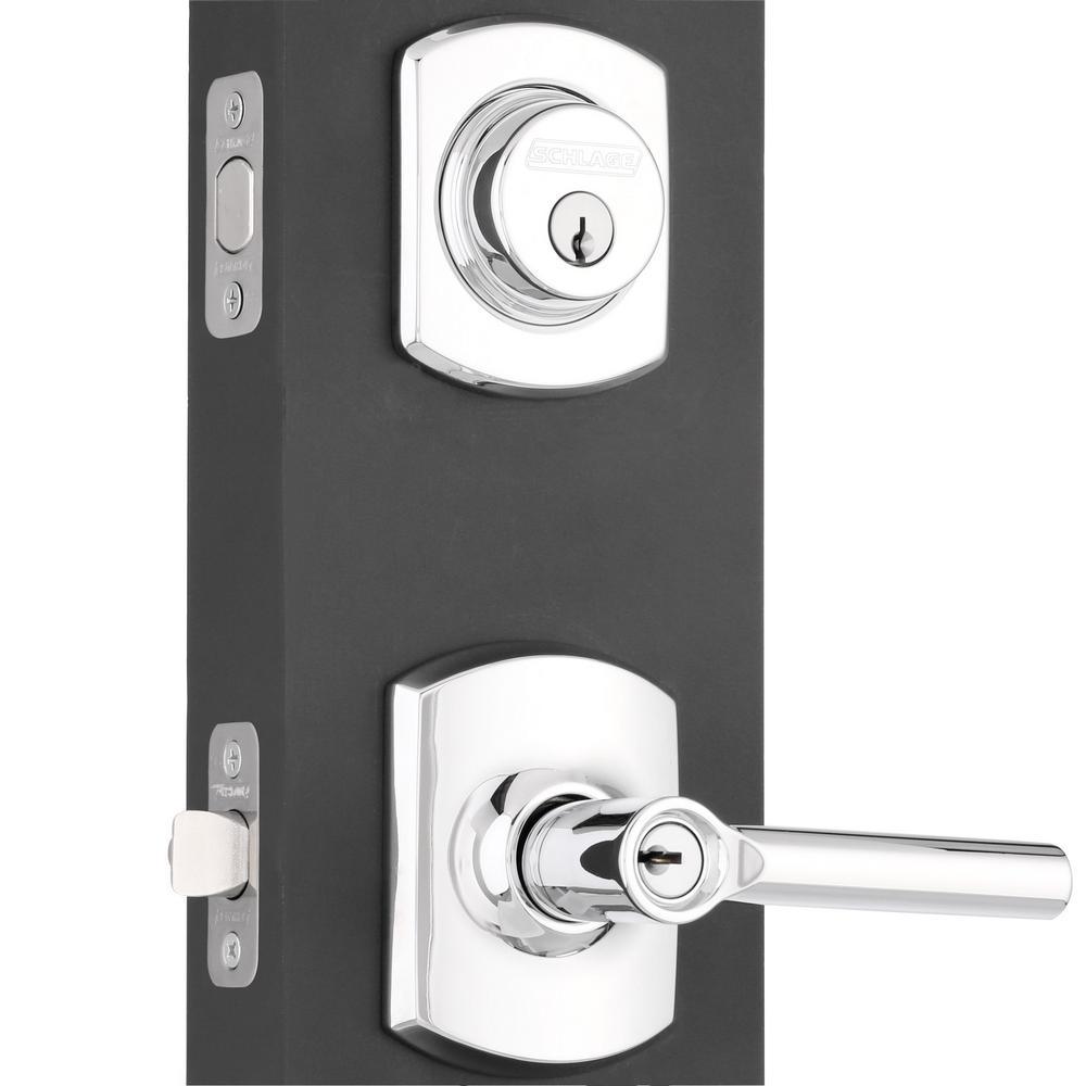 Greenwich Bright Chrome Single Cylinder Deadbolt with Broadway Entry Door Lever Combo Pack - Super Arbor