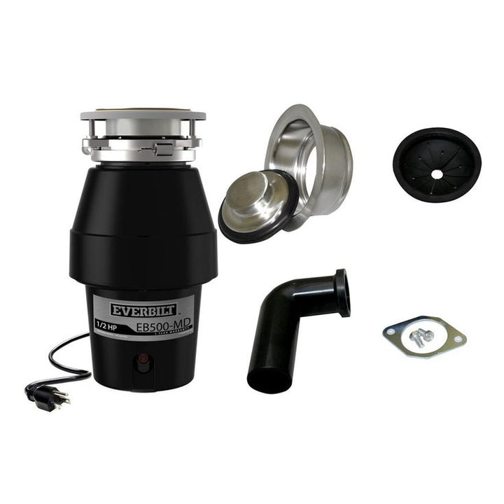 Everbilt Designer Series 1/2 HP Continuous Feed Garbage Disposal with Brushed Nickel Sink Flange and Attached Power Cord