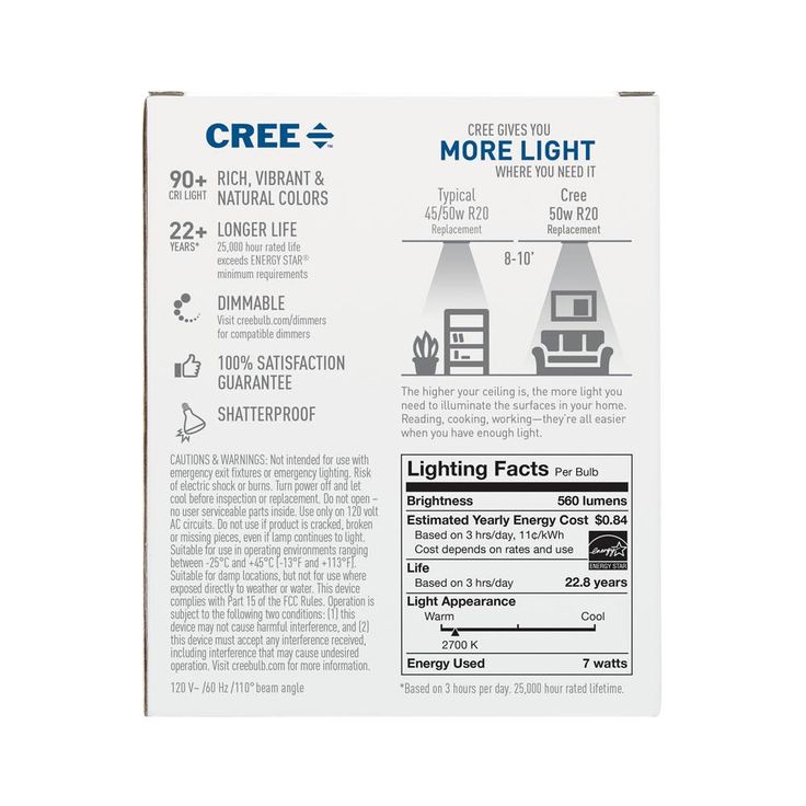 Cree 50W Equivalent Soft White (2700K) R20 Dimmable Exceptional Light Quality LED Light Bulb