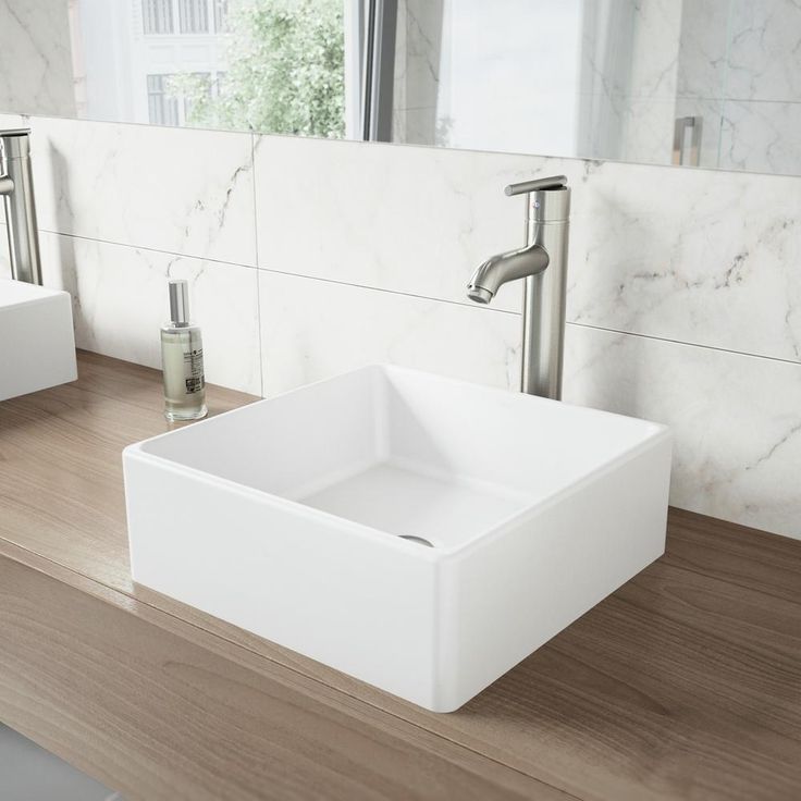 VIGO Dianthus Handmade Matte Stone Square Vessel Bathroom Sink in Matte White
