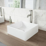 VIGO Dianthus Handmade Matte Stone Square Vessel Bathroom Sink in Matte White