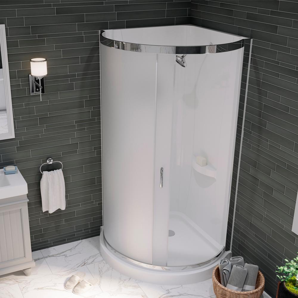 Breeze 36 in. L x 36 in. W x 76 in. H Corner Shower Kit with Frosted Glass, Shower Base and Wall in White - Super Arbor