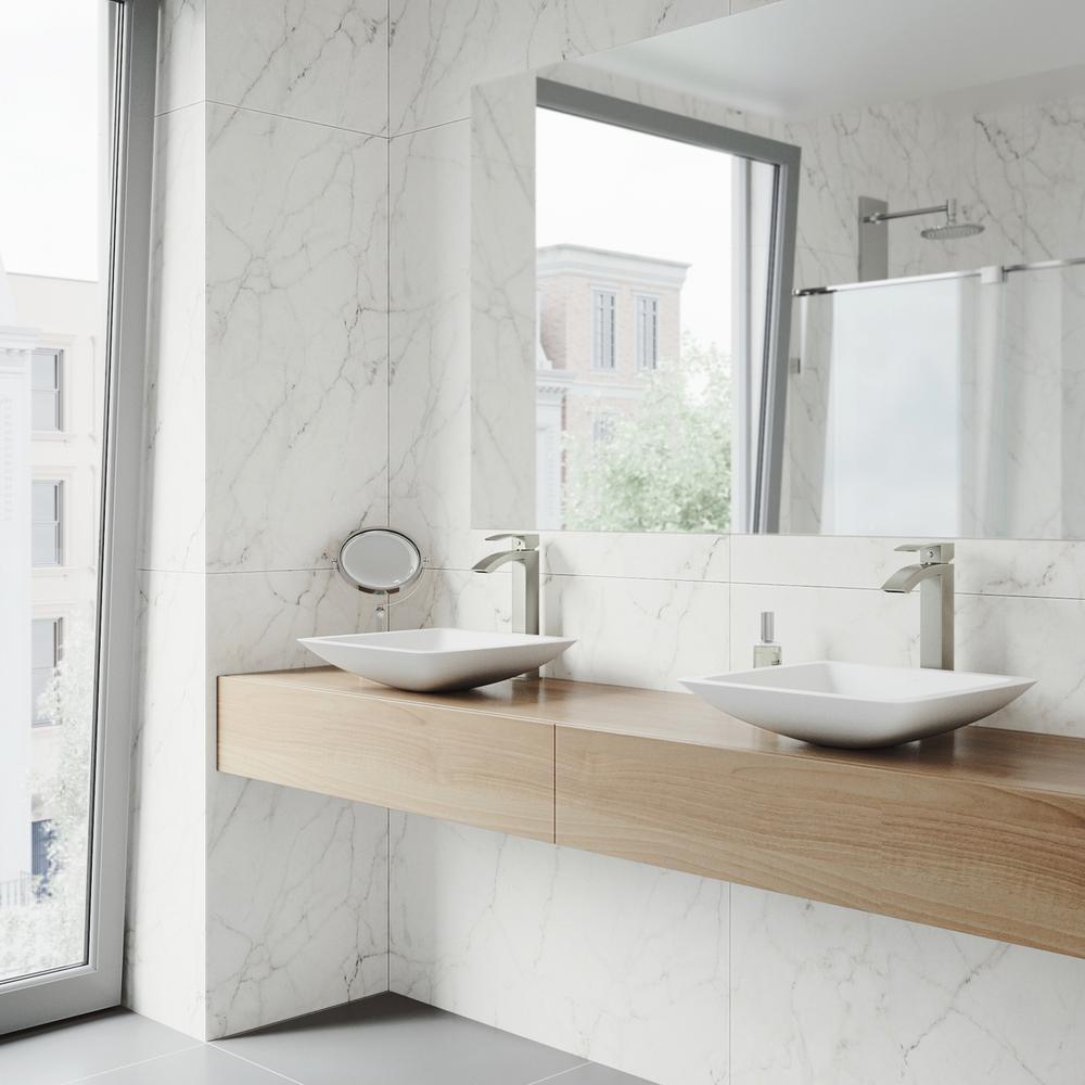 VIGO White Begonia Handmade Countertop Matte Stone Square Vessel Bathroom Sink in Matte White - Super Arbor