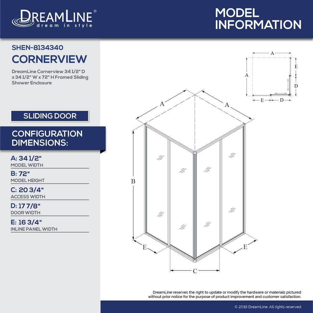 Cornerview 36x36x76.75 in. Framed Corner Sliding Shower Enclosure in Chrome with Acrylic Base and Back Walls Kit - Super Arbor