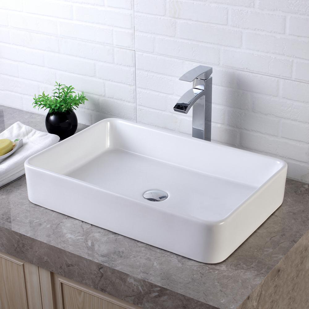 24 in. x 16 in. Bathroom Vessel Sink Modern Rectangle Bathroom Above in White Porcelain Ceramic Vanity Sink Art Basin - Super Arbor